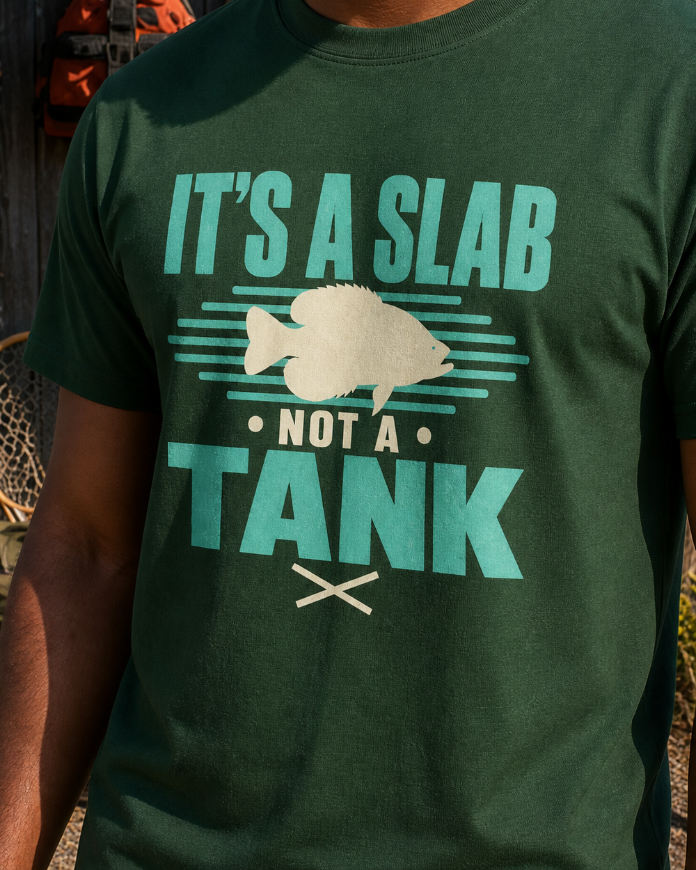 It's A Slab Not A Tank Two Tone tee — forest, worn, side