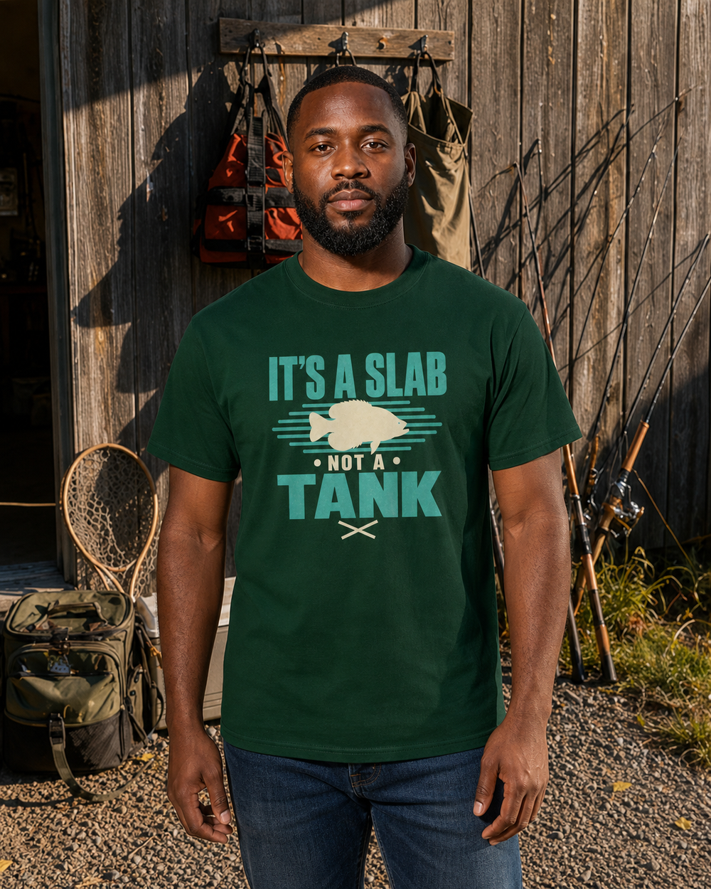 It's A Slab Not A Tank Two Tone tee — forest, worn, front