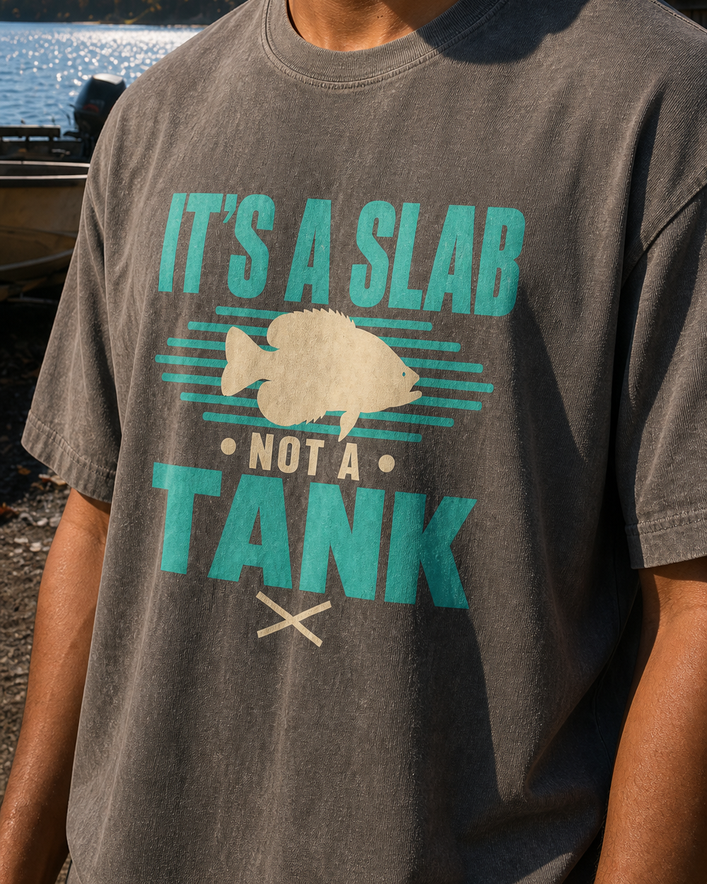 It's A Slab Not A Tank Two Tone washed tee — washed black, worn, side