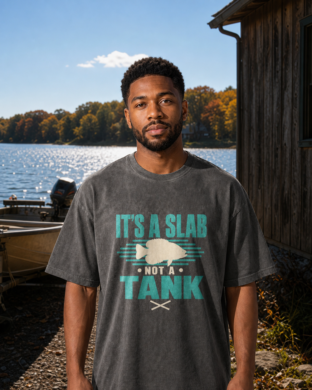 It's A Slab Not A Tank Two Tone washed tee — washed black, worn, front