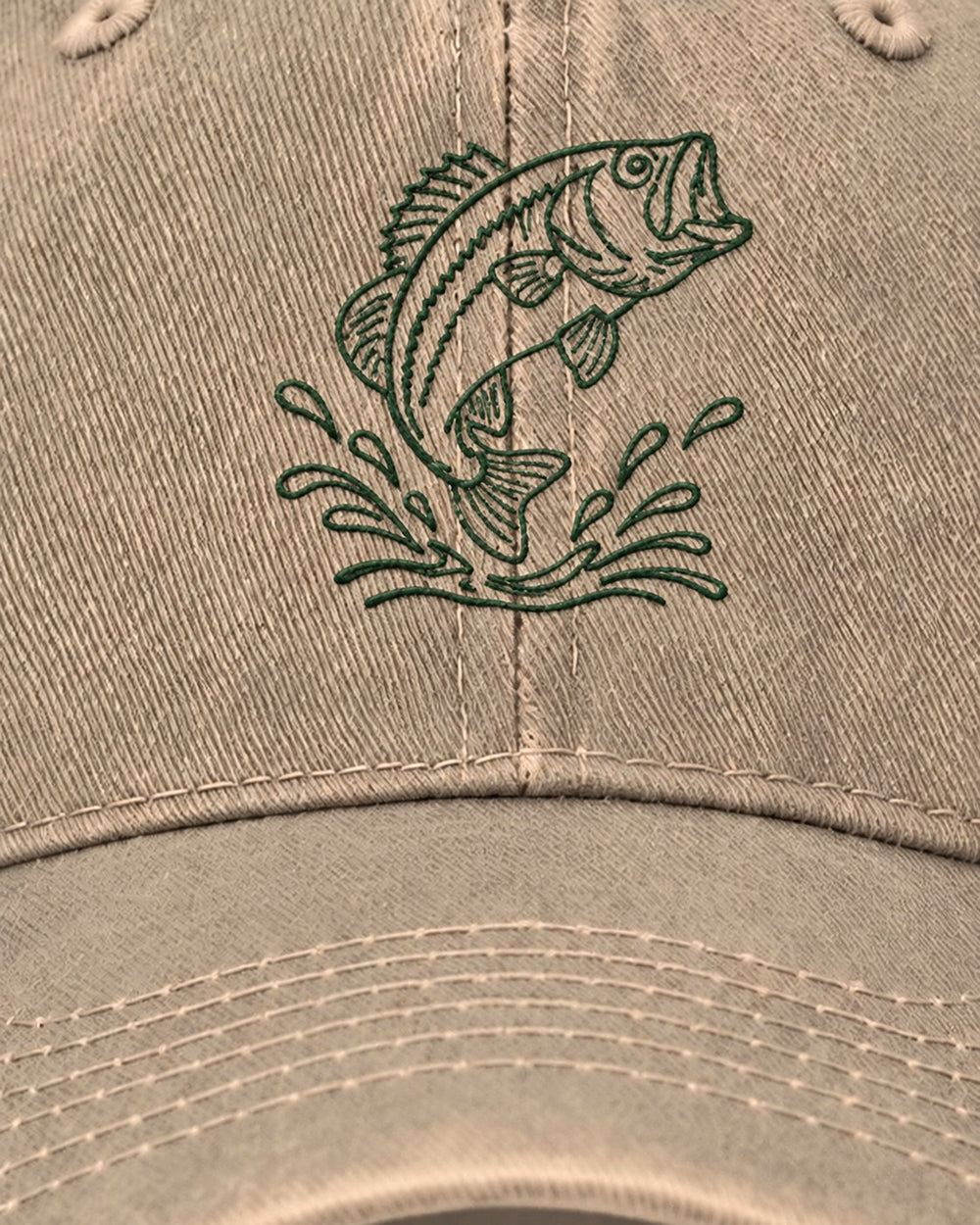 Jumping Bass Embroidered Hat — Beige — embroidery close-up