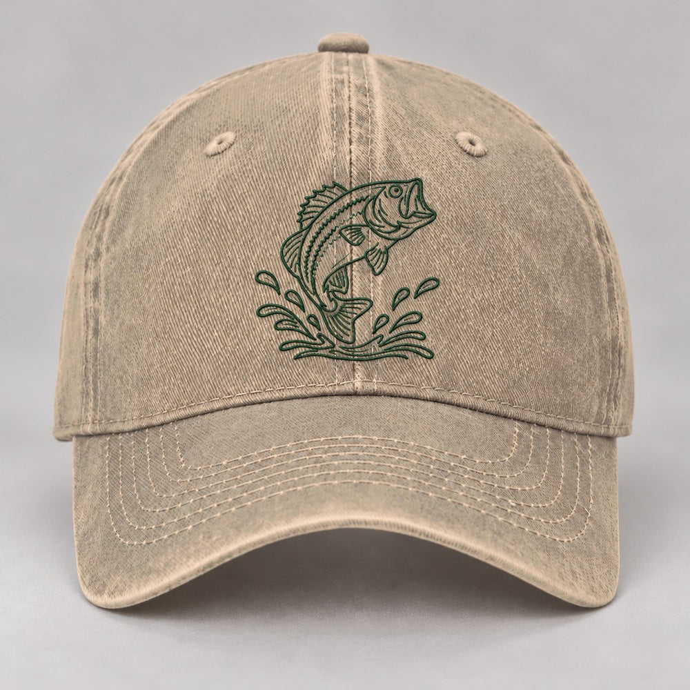 Jumping Bass Embroidered Hat — Beige — front