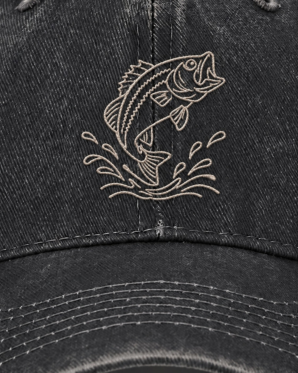 Jumping Bass Embroidered Hat — Black — embroidery close-up