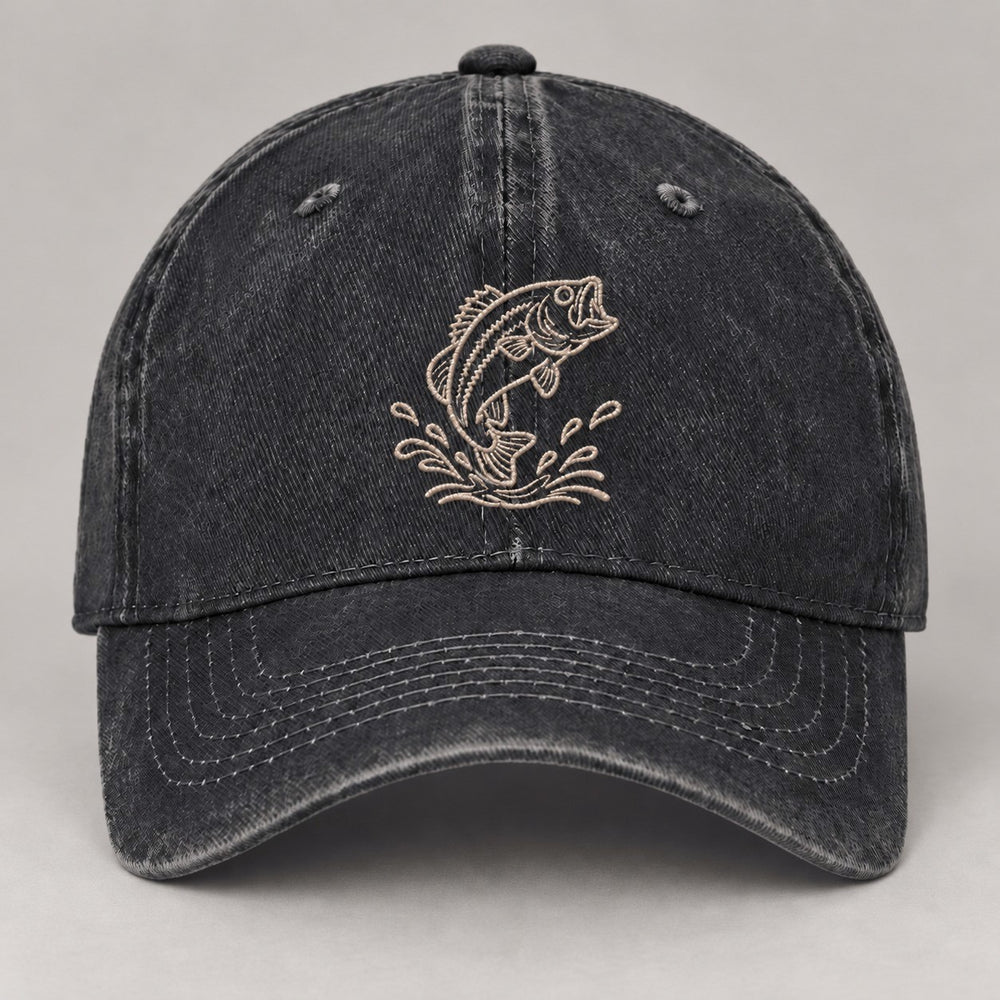 Jumping Bass Embroidered Hat — Black — front
