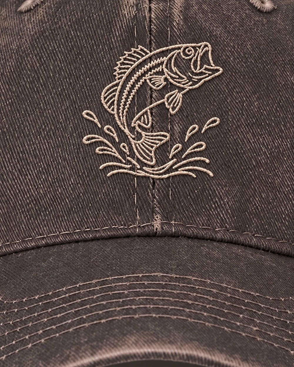 Jumping Bass Embroidered Hat — Coffee — embroidery close-up