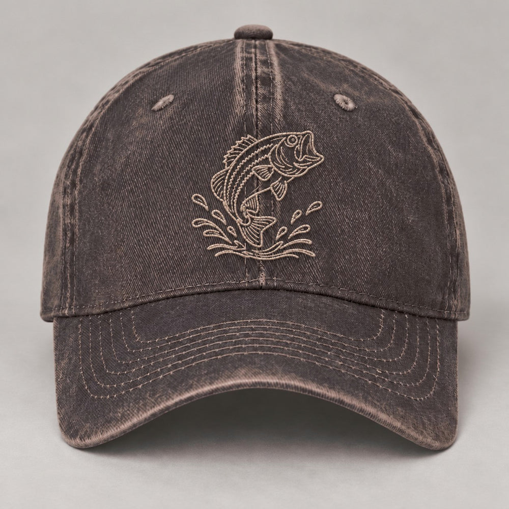 Jumping Bass Embroidered Hat — Coffee — front