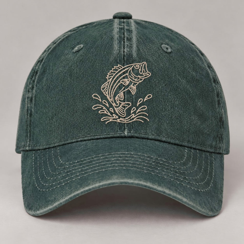 Jumping Bass Embroidered Hat — Moss Green — front