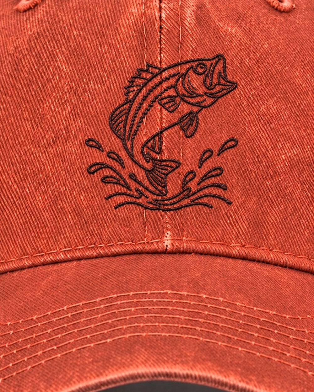 Jumping Bass Embroidered Hat — Orange — embroidery close-up