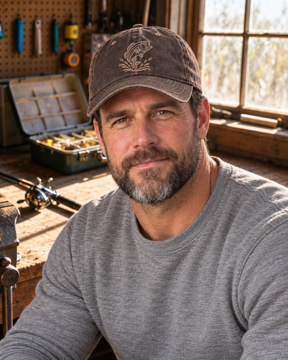 Jumping Bass Embroidered Hat — Coffee — worn