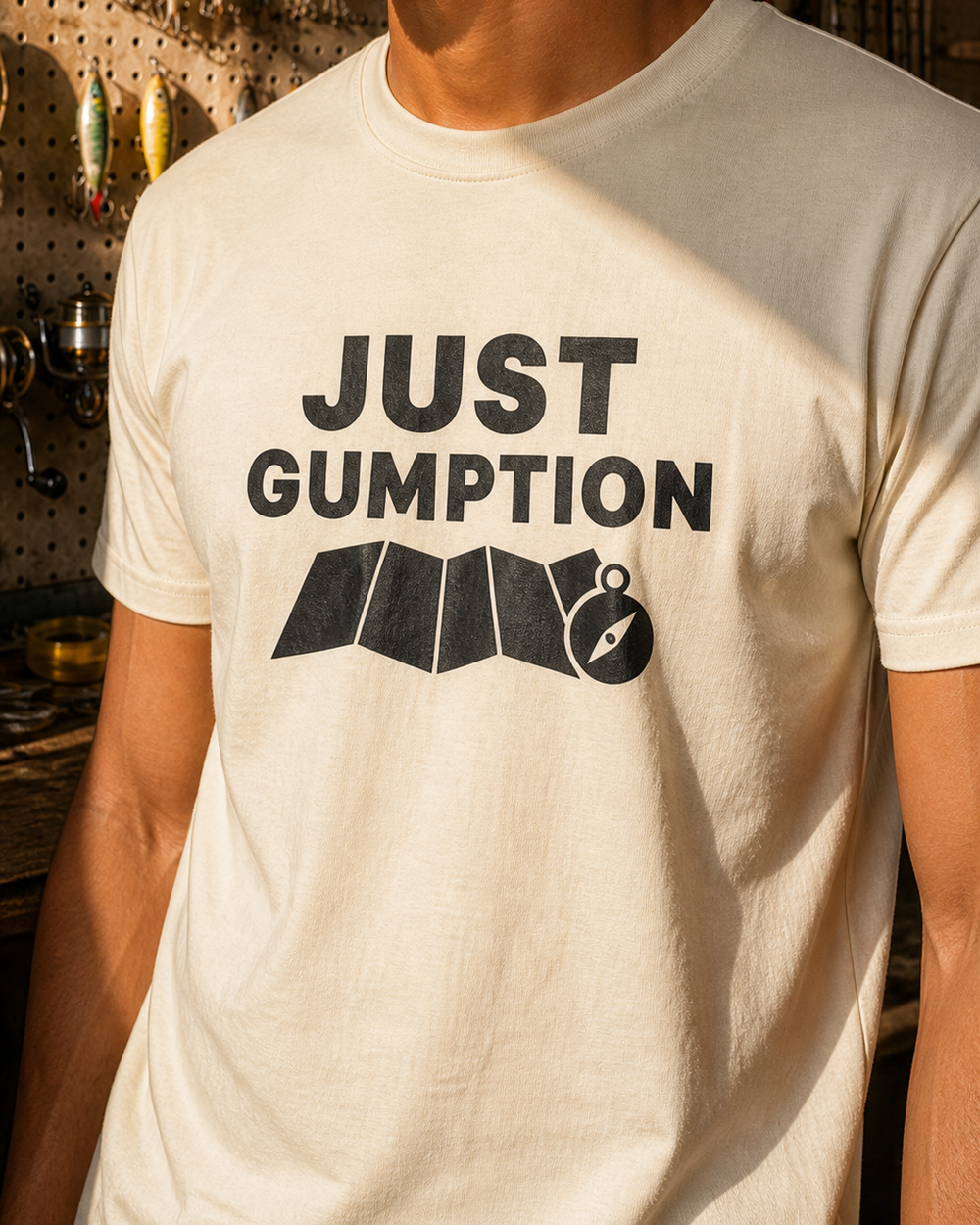 Just Gumption Bold tee — bone, worn, side