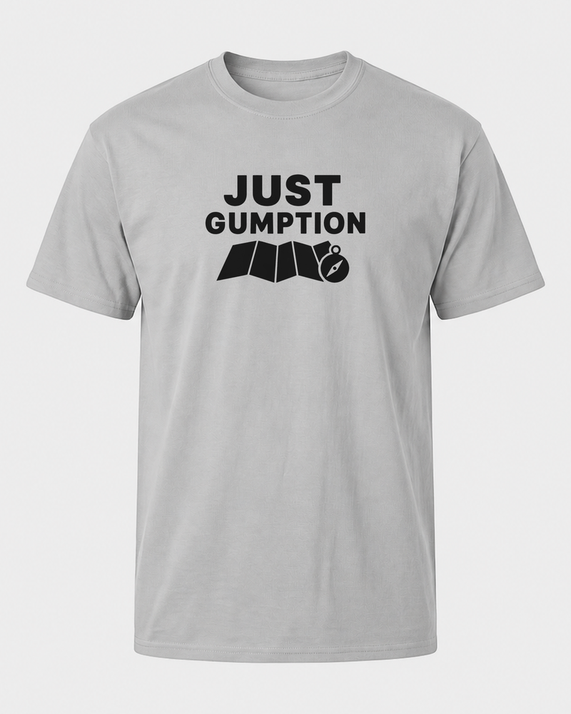 Just Gumption Bold tee — sports grey, front