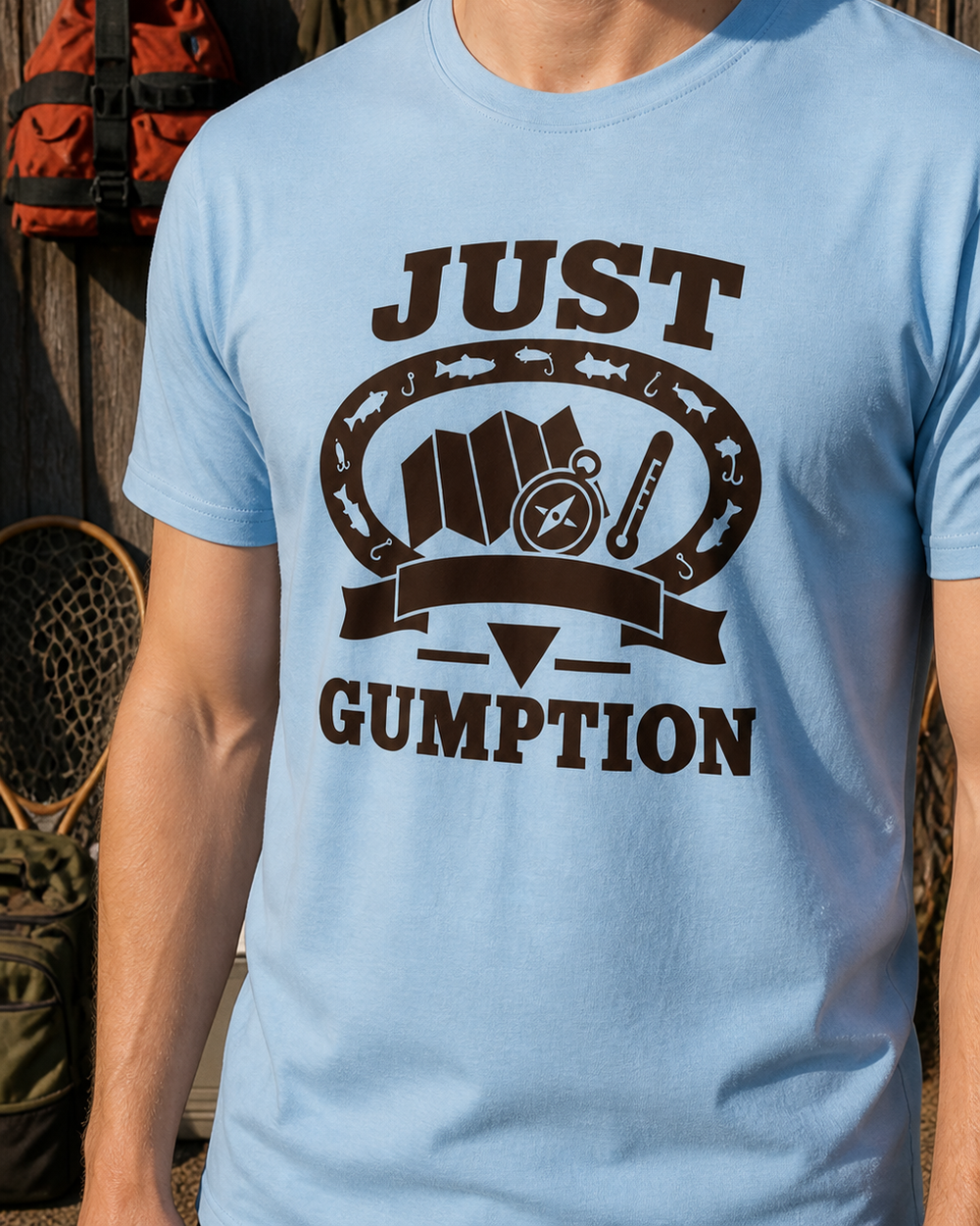 Just Gumption Heritage tee — light blue, worn, side