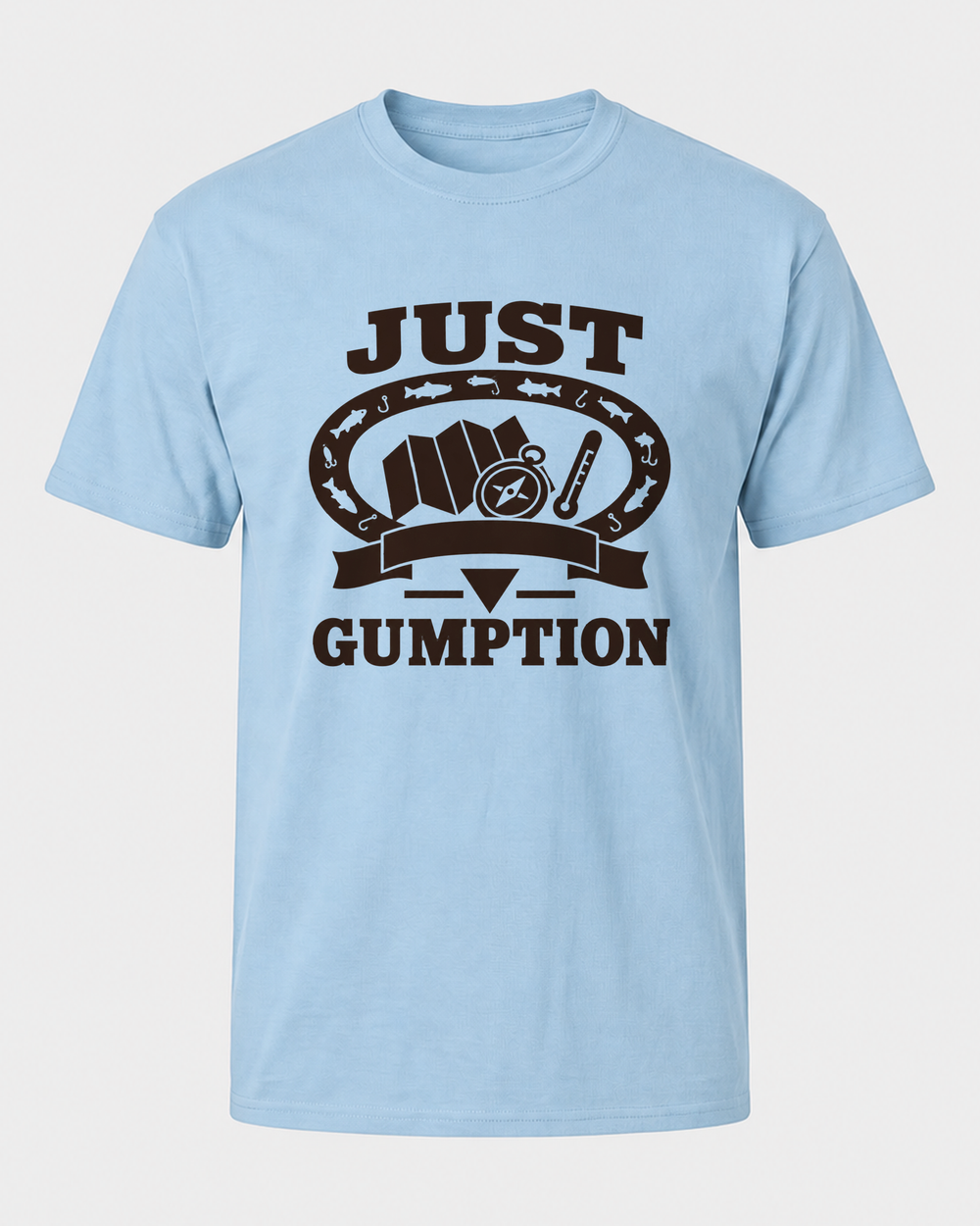 Just Gumption Heritage tee — light blue, front
