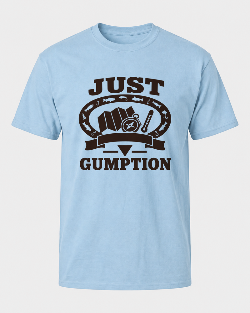 Just Gumption Heritage tee — light blue, front