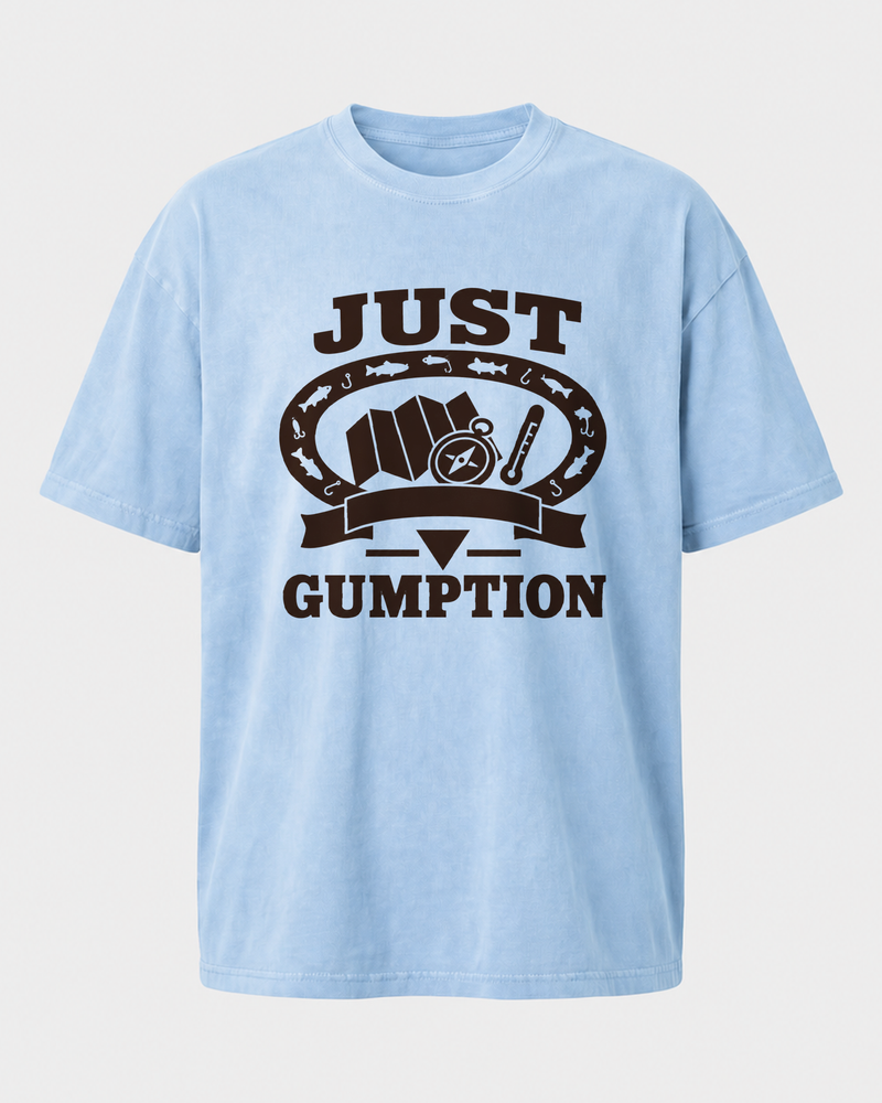 Just Gumption Heritage washed tee — washed light blue, front