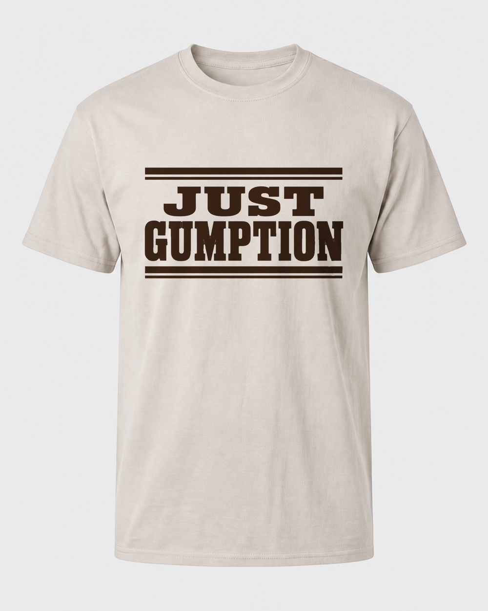 Just Gumption tee — sand, front