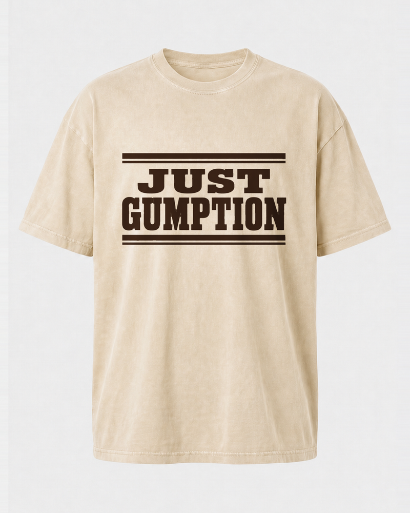 Just Gumption washed tee — washed bone, front