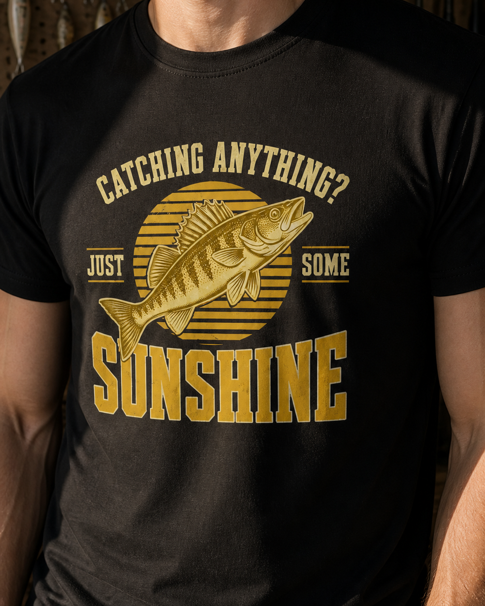 Just Some Sunshine tee — black, worn, side