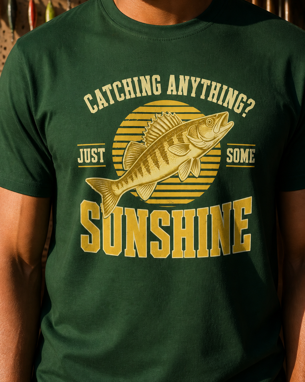 Just Some Sunshine tee — forest, worn, side