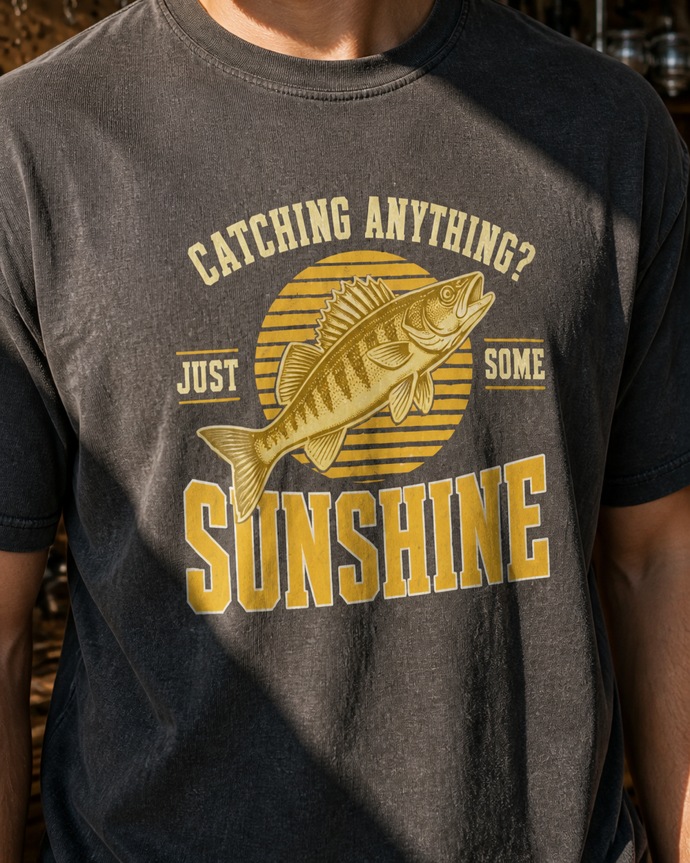 Just Some Sunshine washed tee — washed black, worn, side