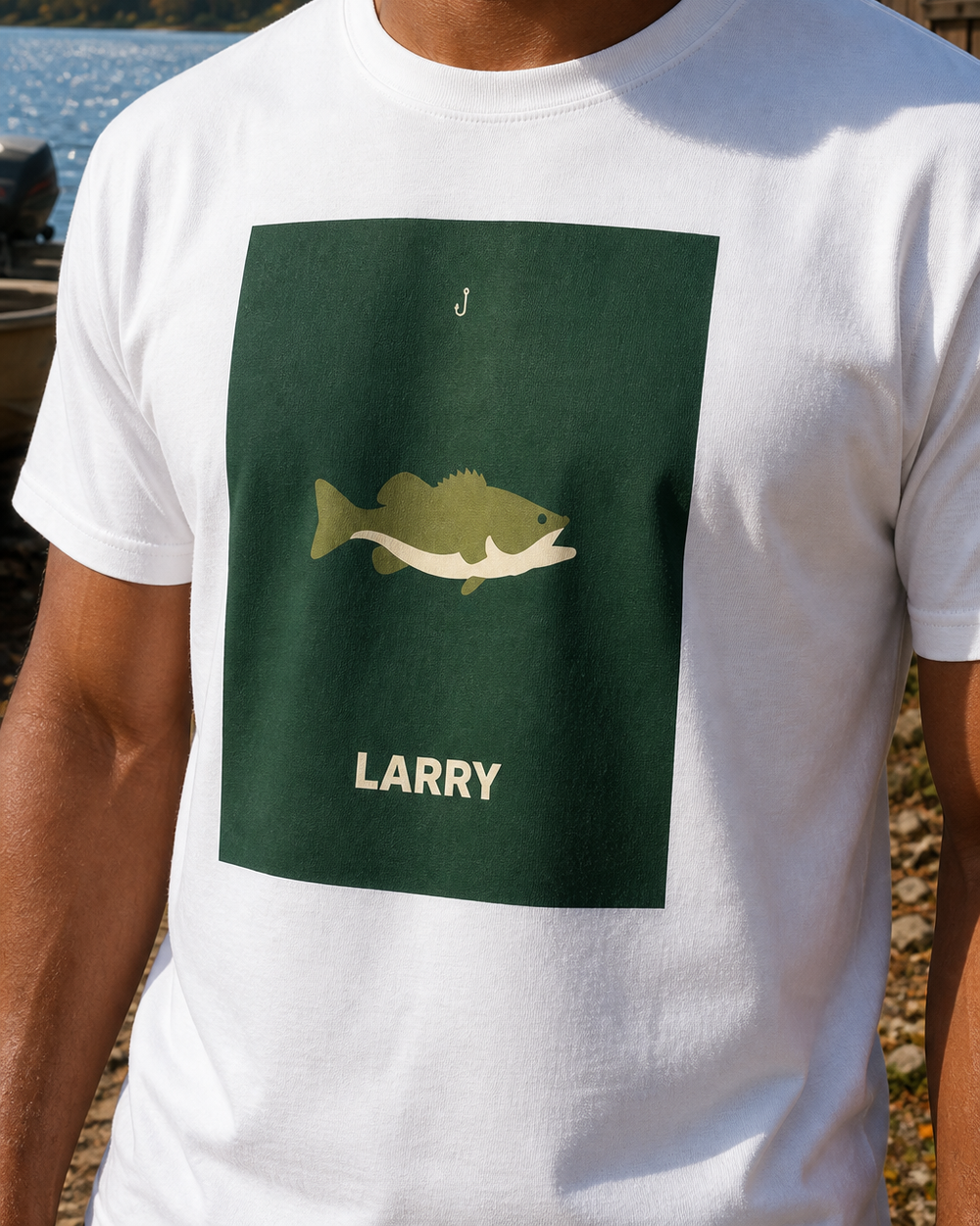 Larry tee — white, worn, side