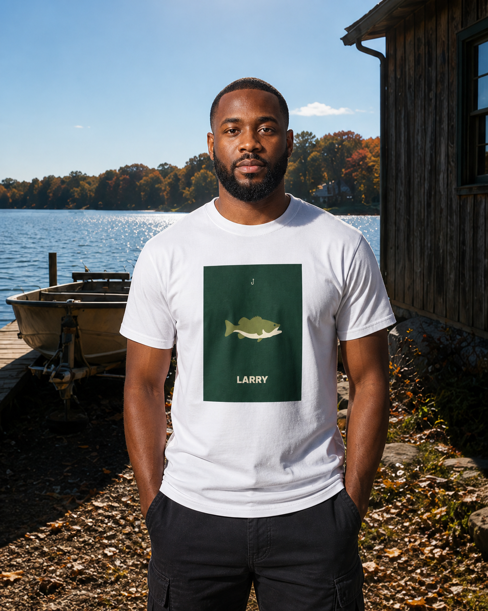 Larry tee — white, worn, front