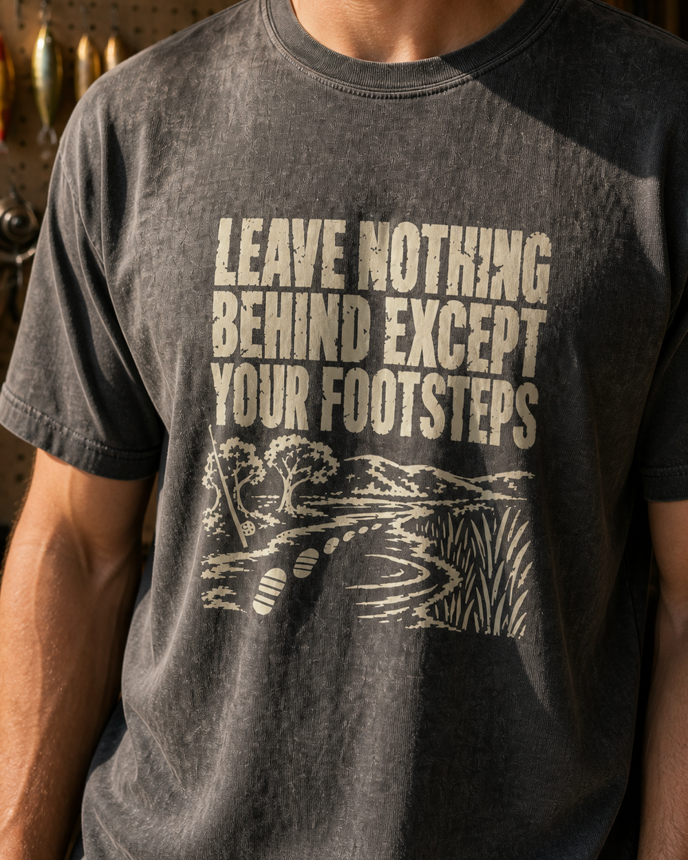 Leave Nothing Behind washed tee — washed black, worn, side