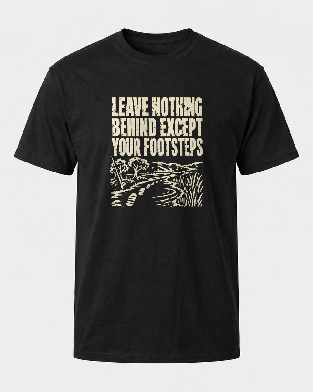 Leave Nothing Behind tee — black, front