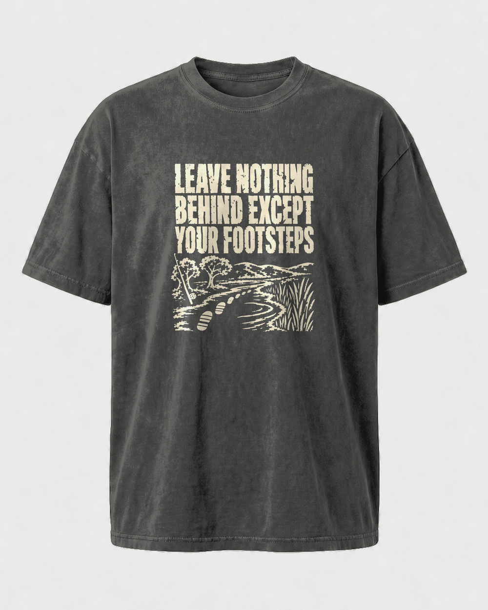 Leave Nothing Behind washed tee — washed black, front