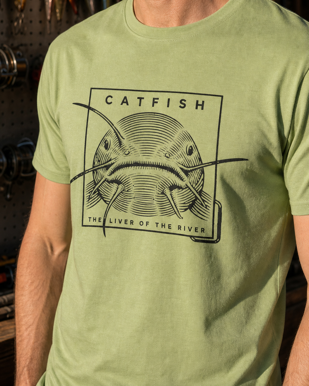 Liver Of The River tee — kiwi, worn, side