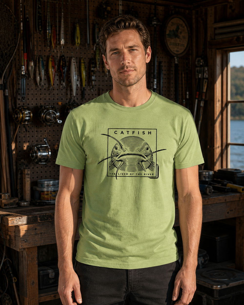Liver Of The River tee — kiwi, worn, front
