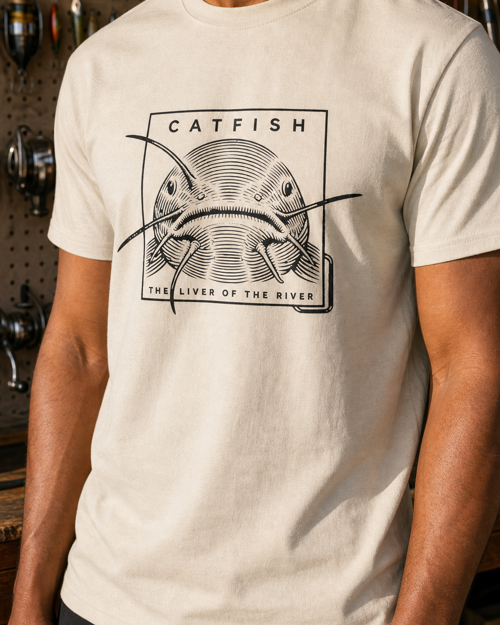 Liver Of The River tee — bone, worn, side