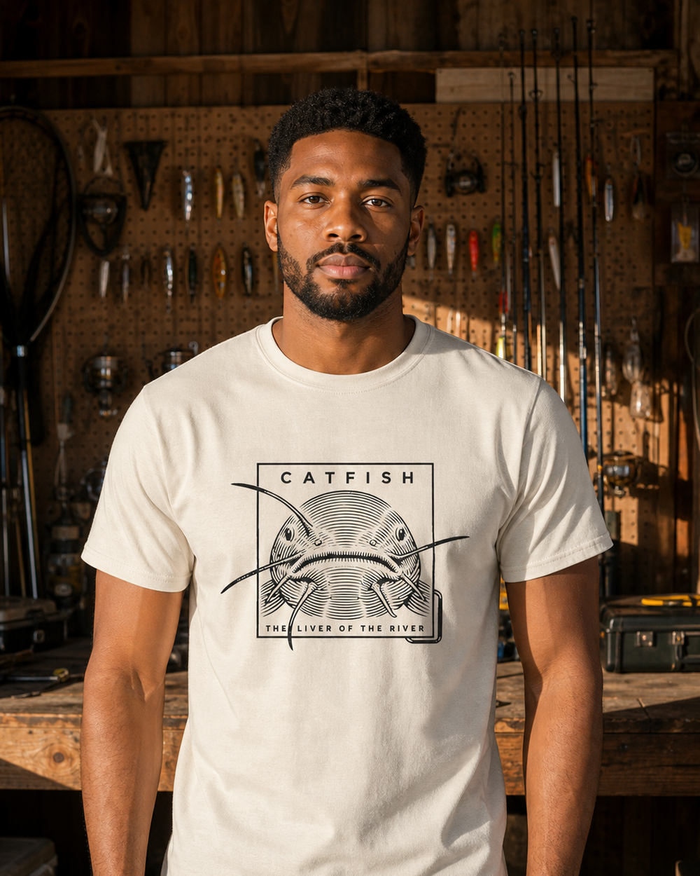 Liver Of The River tee — bone, worn, front