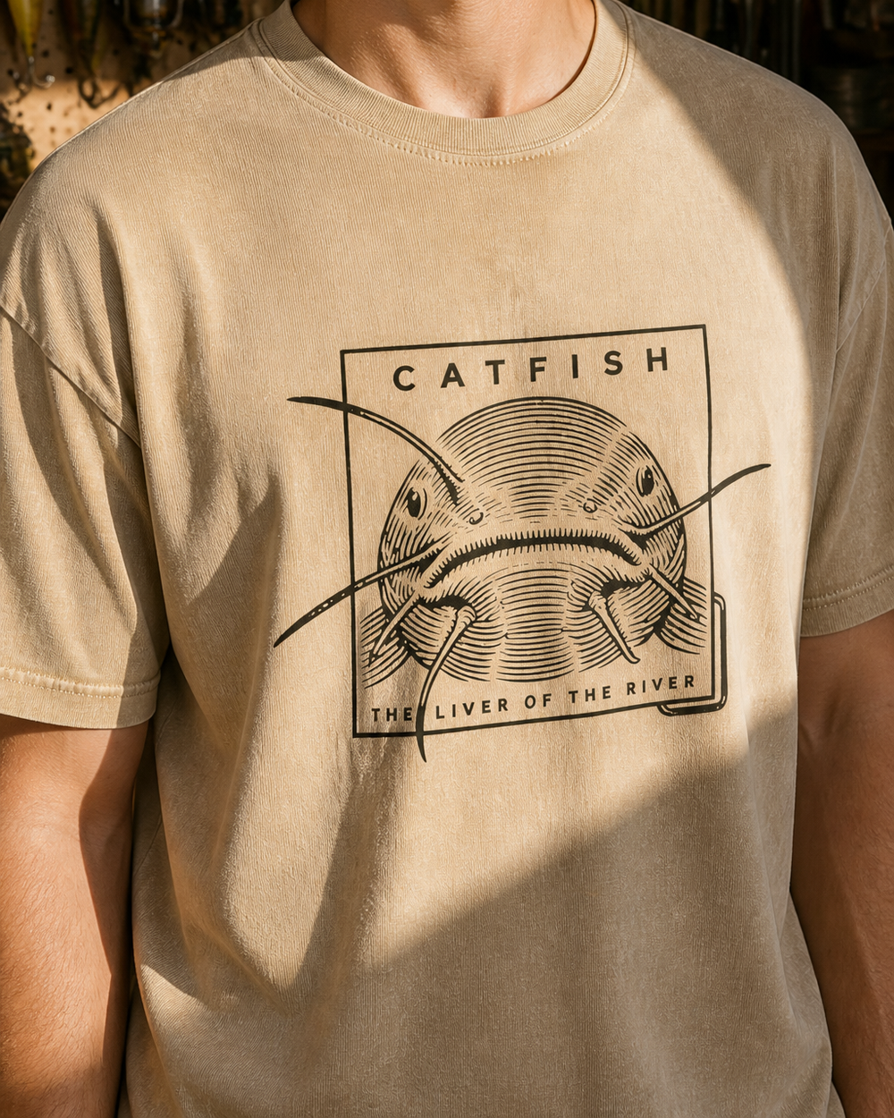 Liver Of The River washed tee — washed bone, worn, side