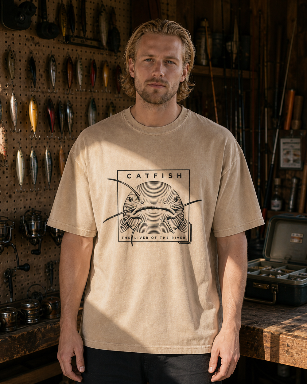 Liver Of The River washed tee — washed bone, worn, front