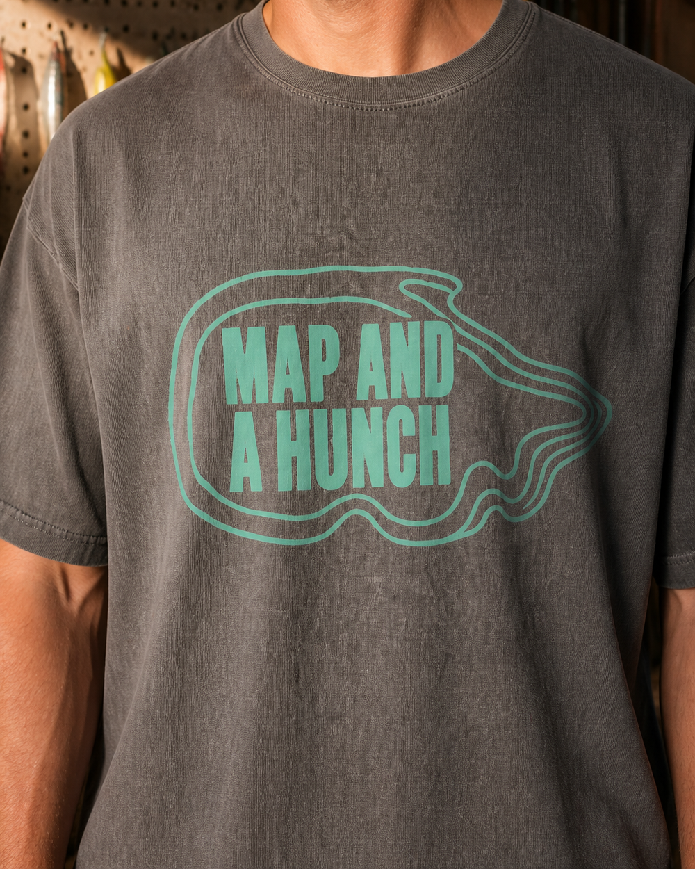 Map And A Hunch washed tee — washed charcoal, worn, side