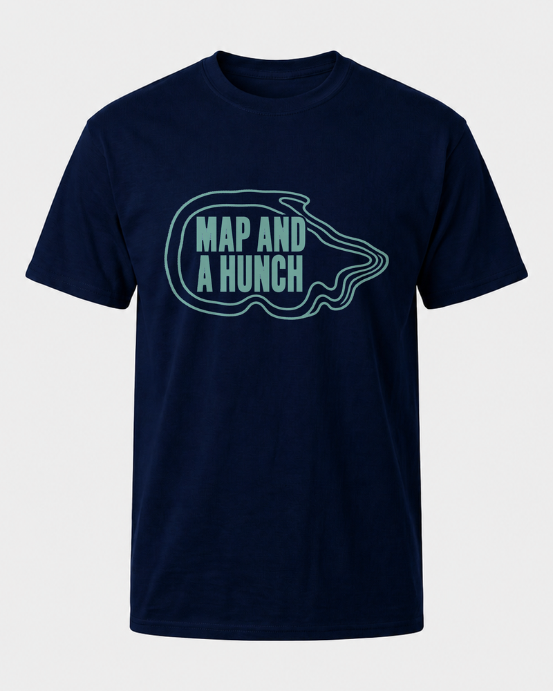 Map And A Hunch tee — navy, front