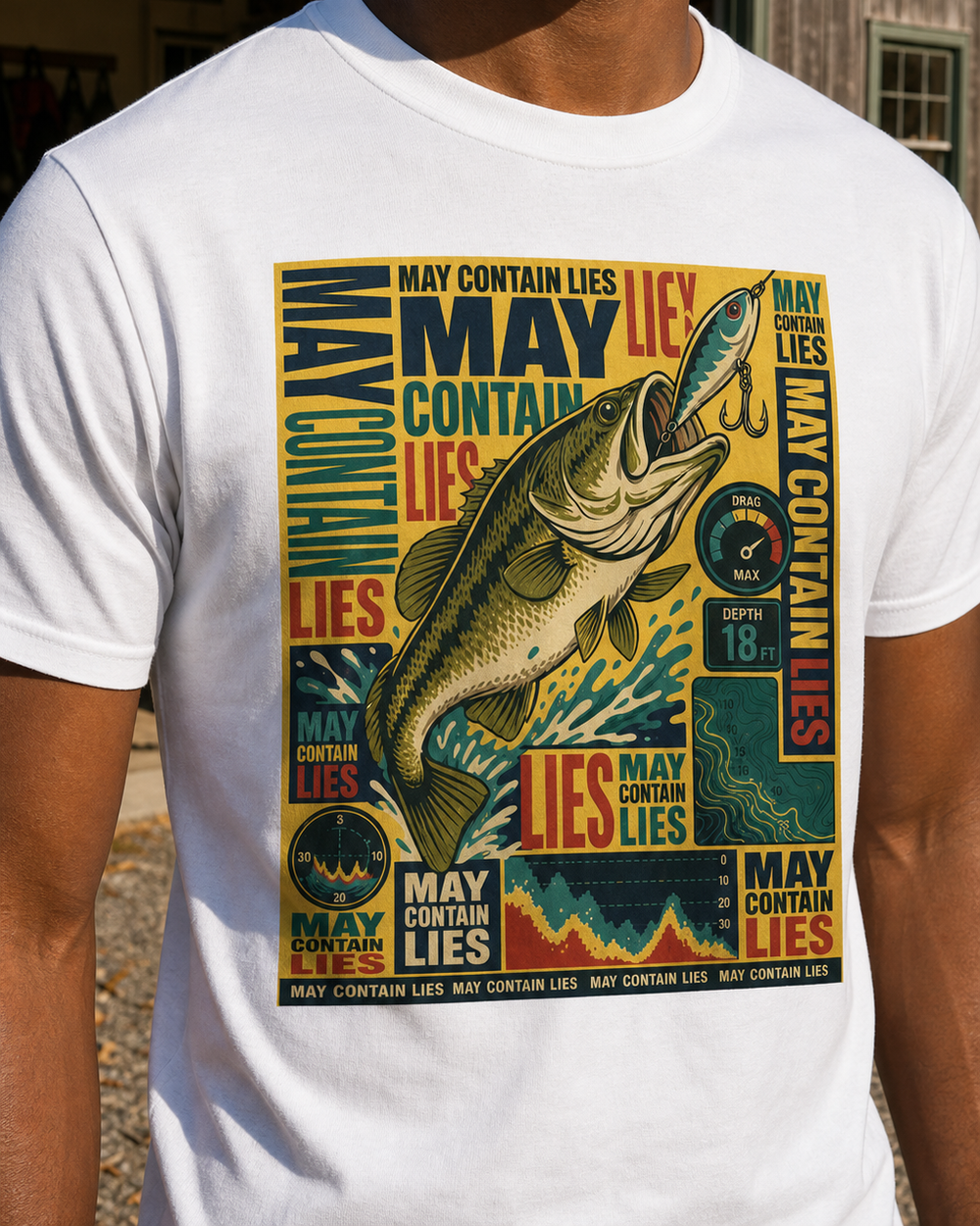 May Contain Lies tee — worn, side