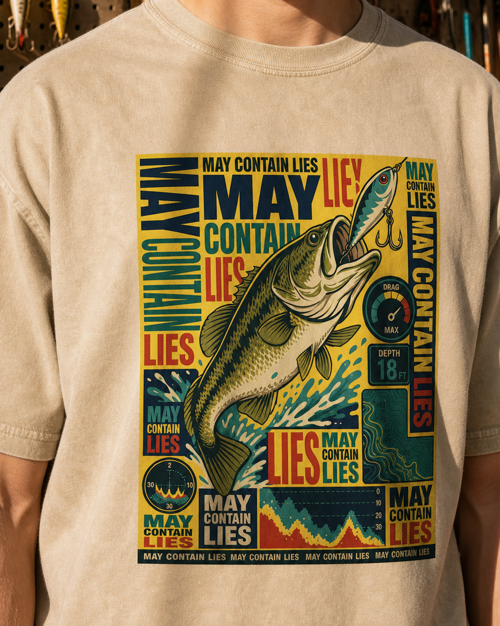May Contain Lies washed tee — washed bone, worn, side
