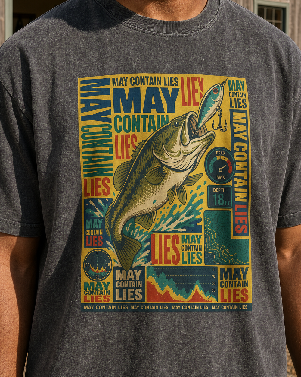 May Contain Lies washed tee — washed black, worn, side
