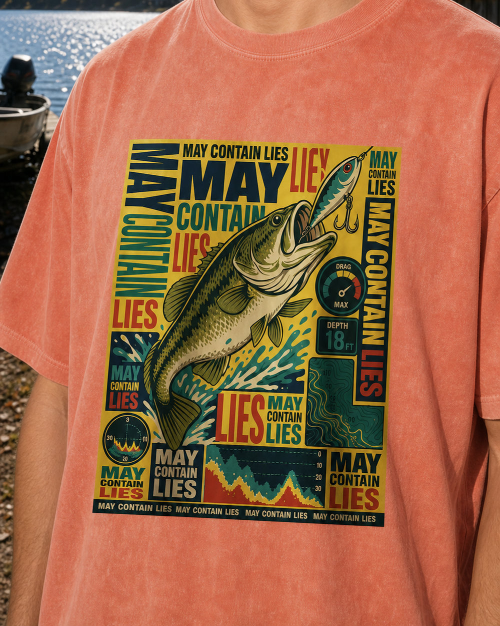 May Contain Lies washed tee — worn, side