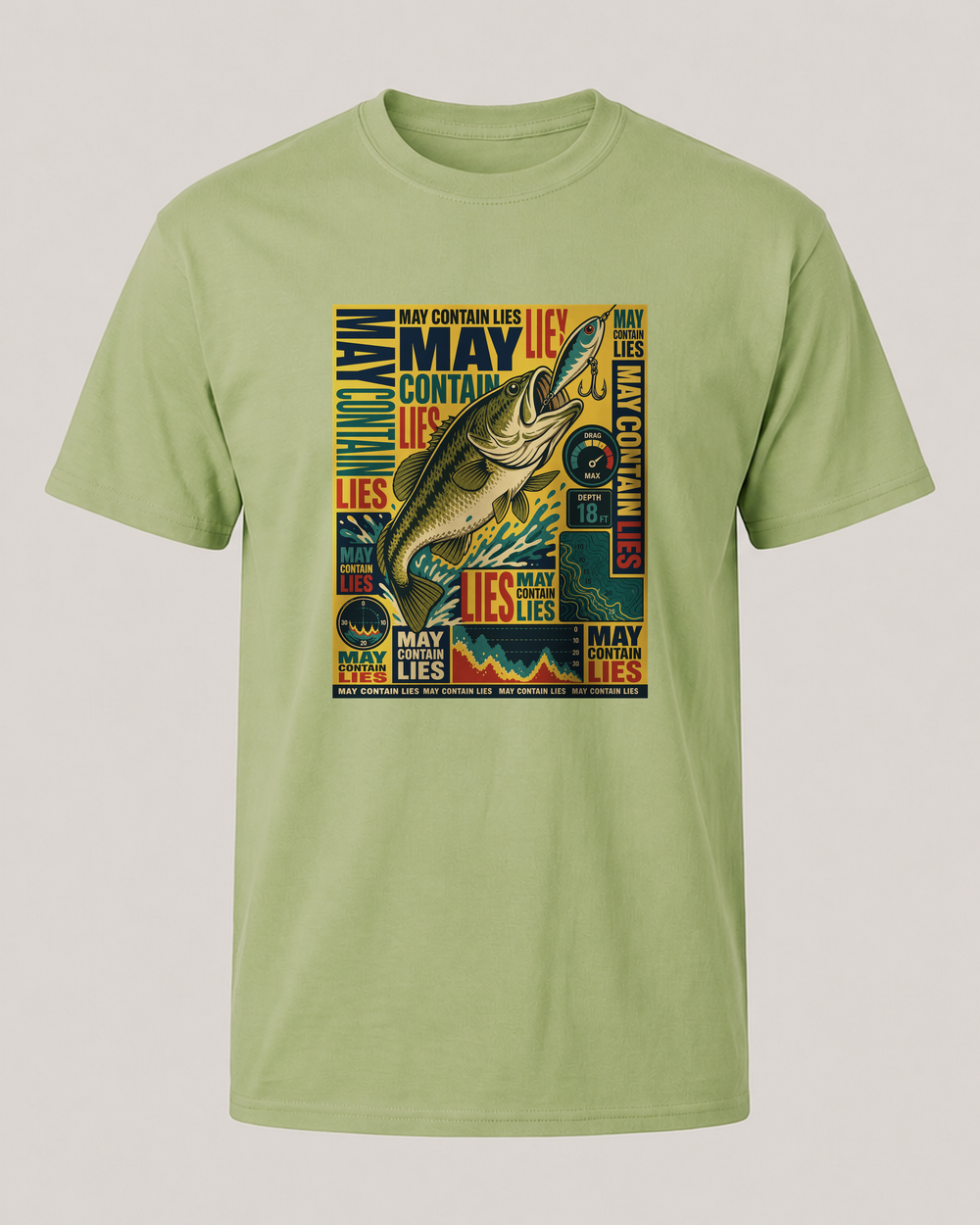 May Contain Lies tee — kiwi, front