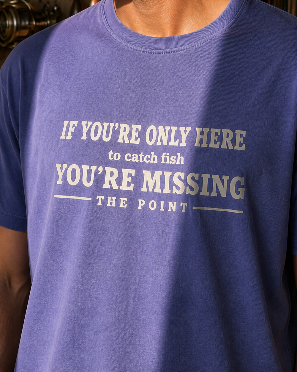 Missing The Point washed tee — washed blue, worn, side