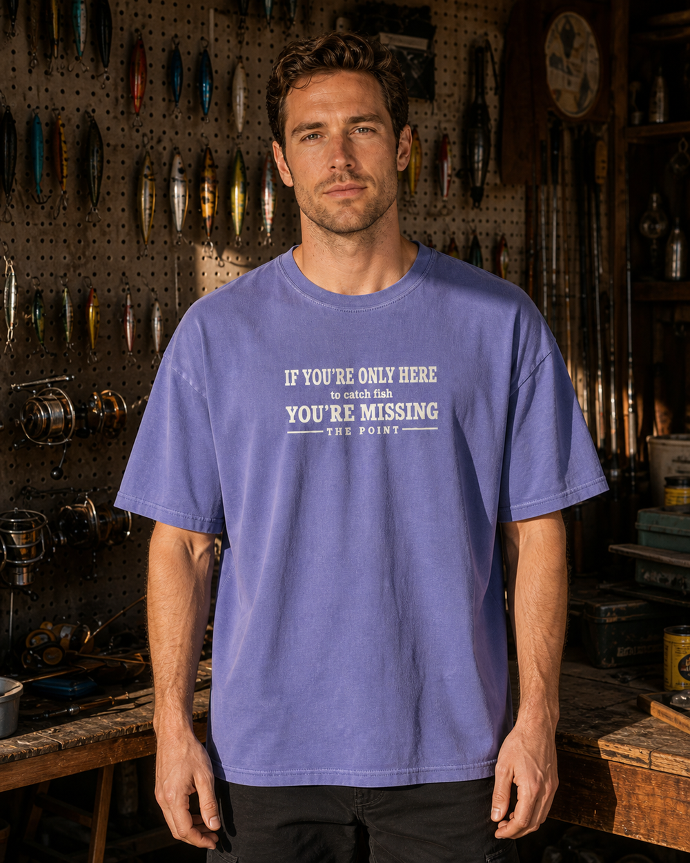 Missing The Point washed tee — washed blue, worn, front