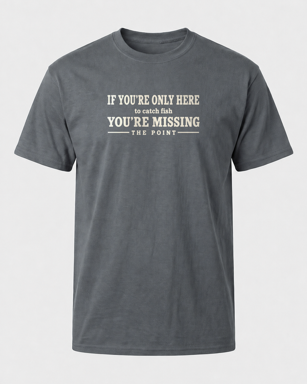 Missing The Point tee — charcoal, front