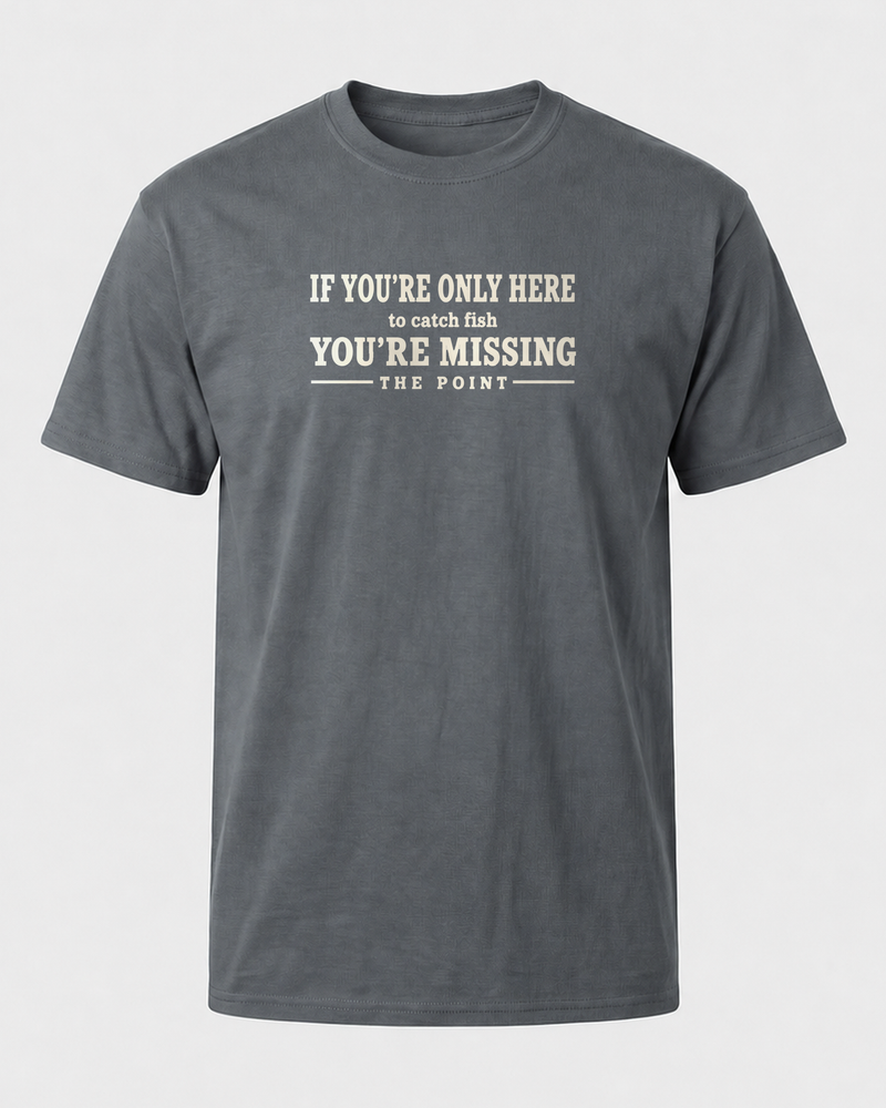 Missing The Point tee — charcoal, front