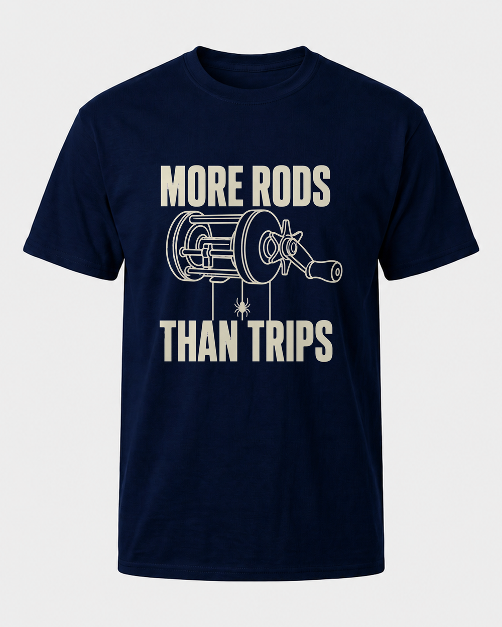 More Rods Than Trips tee — navy, front