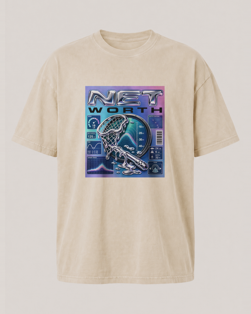 Net Worth washed tee — washed bone, front