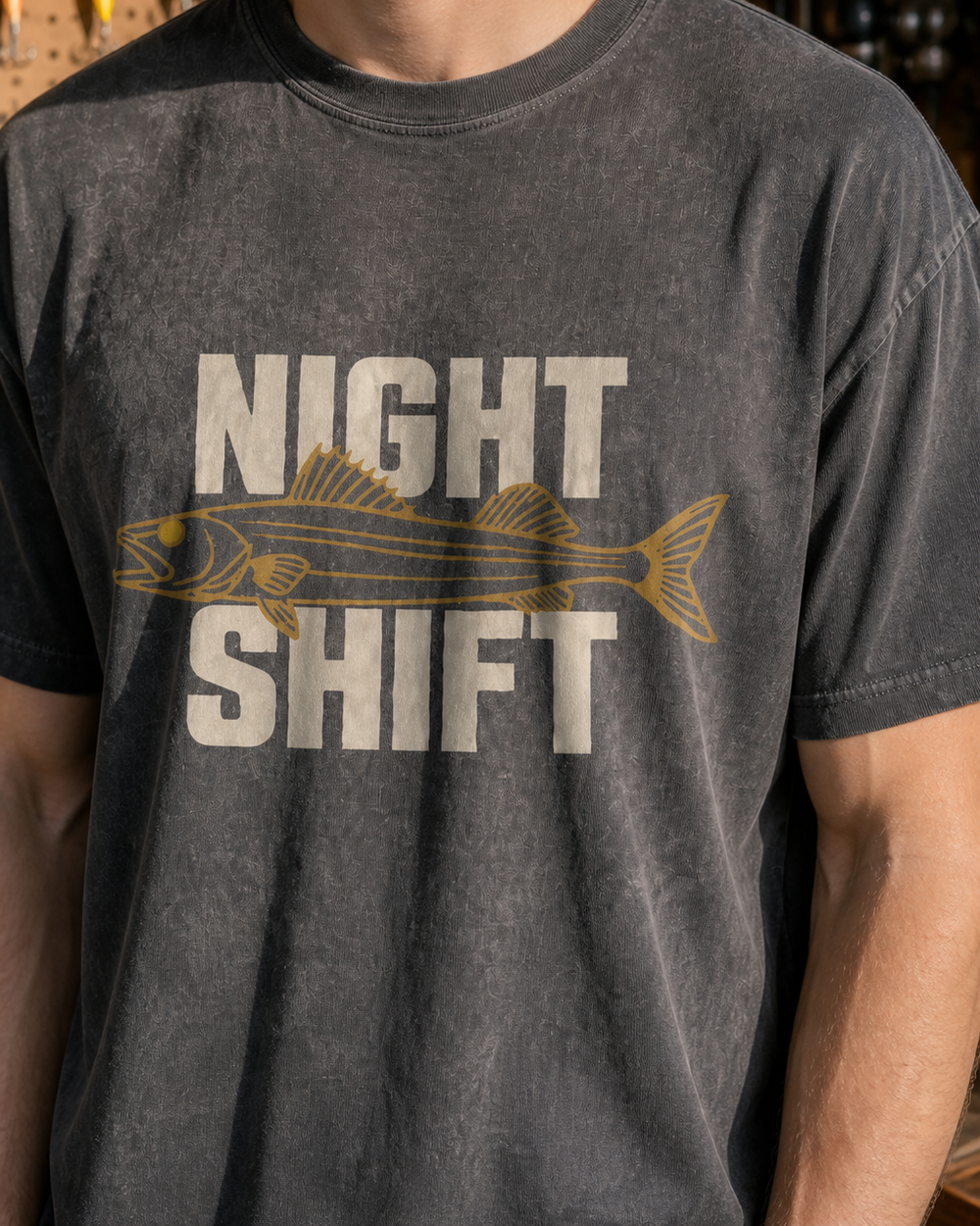 Night Shift washed tee — washed black, worn, side