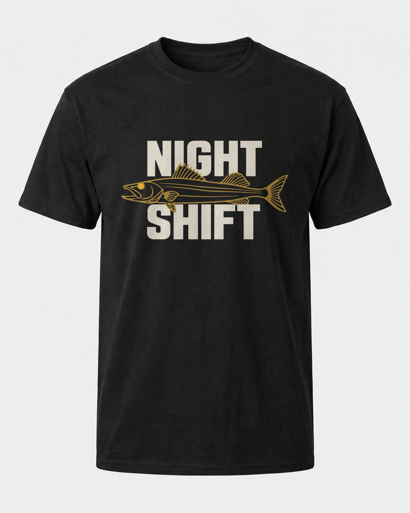 Night Shift tee — black, front